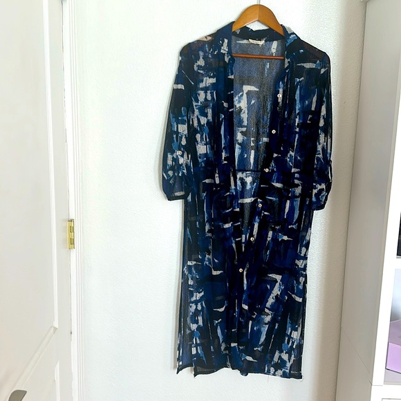 Full length sheer swim, cover up, Med, brand? gold buttons high slit on sides. - Picture 1 of 7